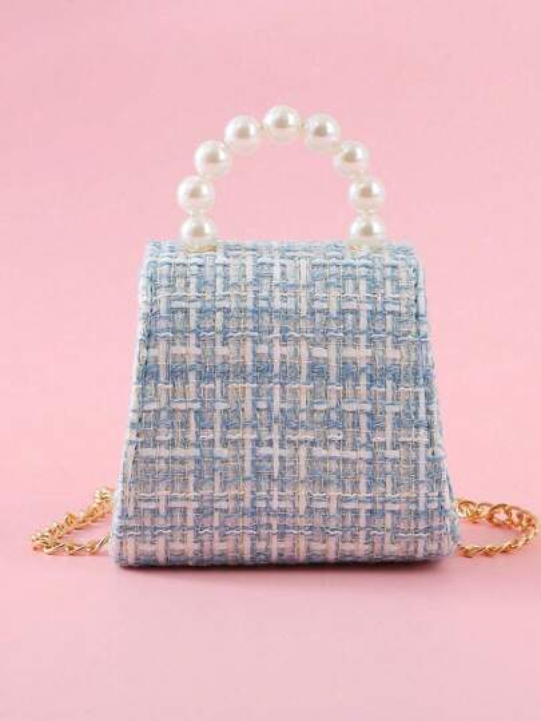 1pc Mini Girls Large Fabric Bow Letter Pearl Rhinestone Decor PU Flap Closure Metallic Chain Strap Casual Cute Pearl Handbag Children s Princess Crossbody Bag For Outings Suitable For Holidays And Dai