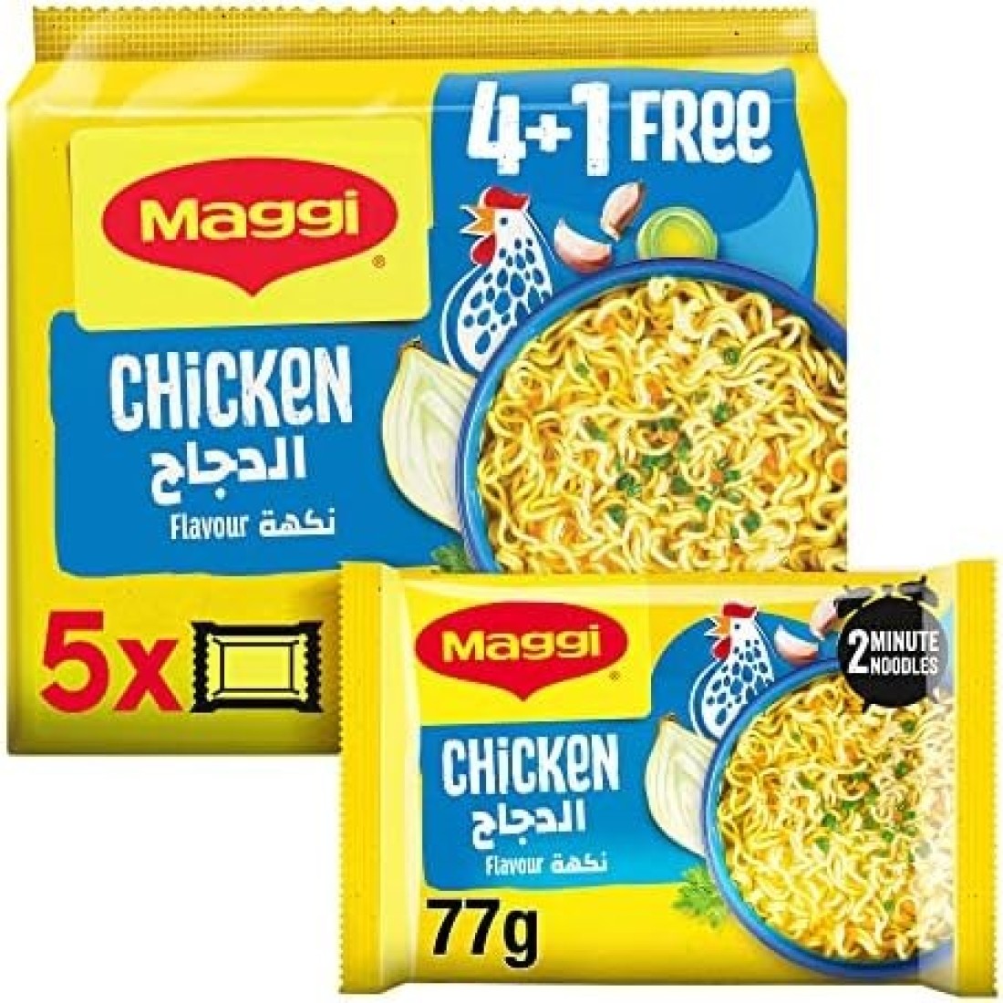 نودلز دجاج ماجي خلال دقيقتين، 77 غرام × 5 (4+1 مجاني)