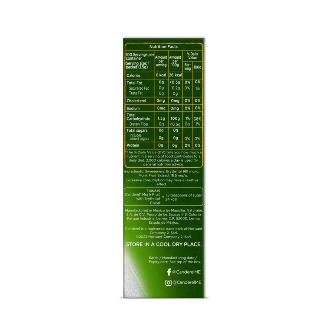 Canderel Monk Fruit Sachets With Erythritol 100 Sachets 150g