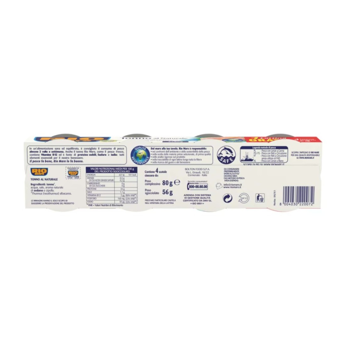 Rio Mare Natural Tuna Fillets, 80g Pack of 4