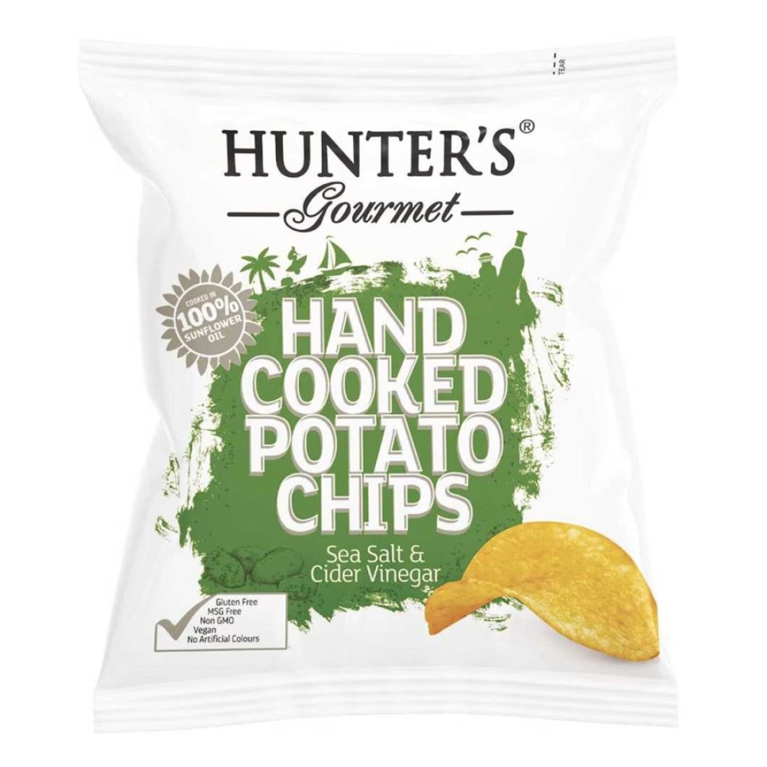 Hunters Gourmet Hand Cooked Sea Salt And Cider Vinegar Potato Chips 40g