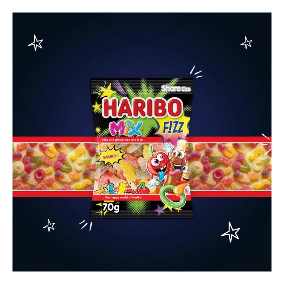 Haribo Mix Fizz Sour Gummy Candy, 70g