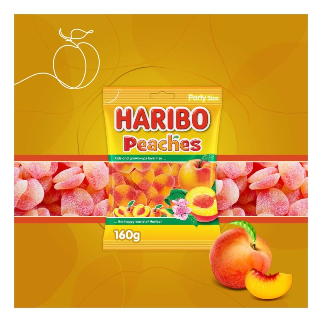 Haribo Peaches Candy, 160g