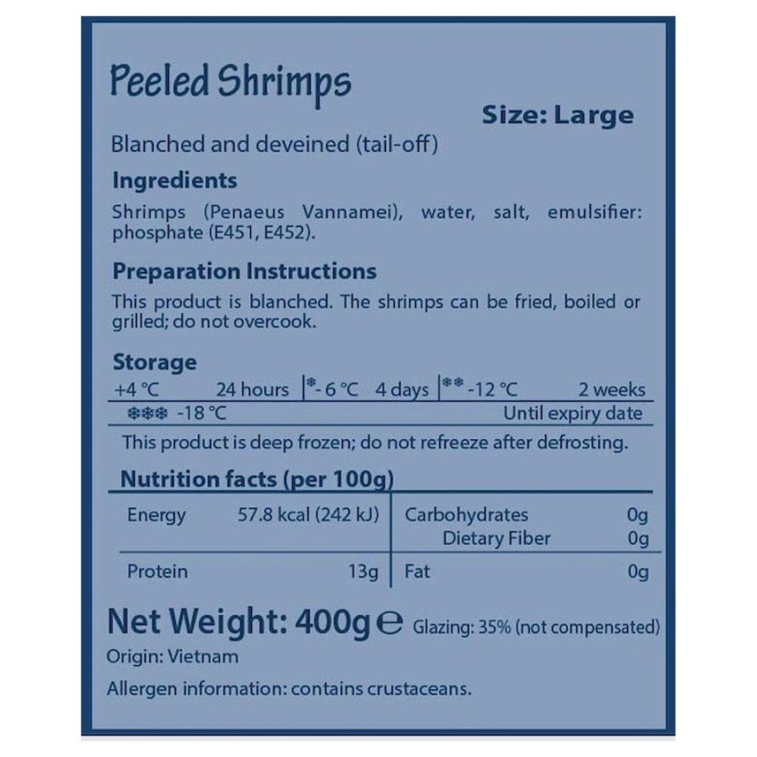 Zahrat El Baher Large Peeled Shrimps, 400g