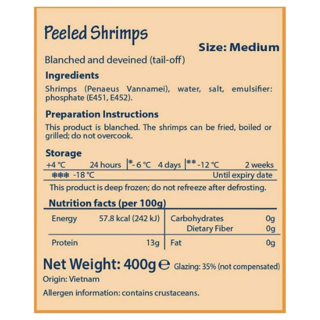 Zahrat El Baher Medium Peeled Shrimps, 400g