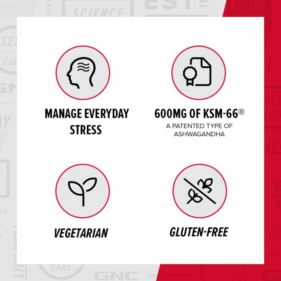 GNC Herbal Plus Ashwagandha 600mg, 60 Capsules, Supports a Healthy Response to Stress