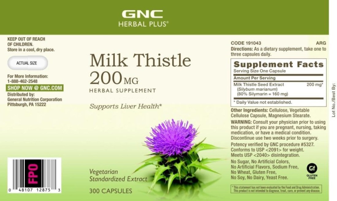 GNC Herbal Plus Milk Thistle 200mg Supports Liver Health 300 Capsules