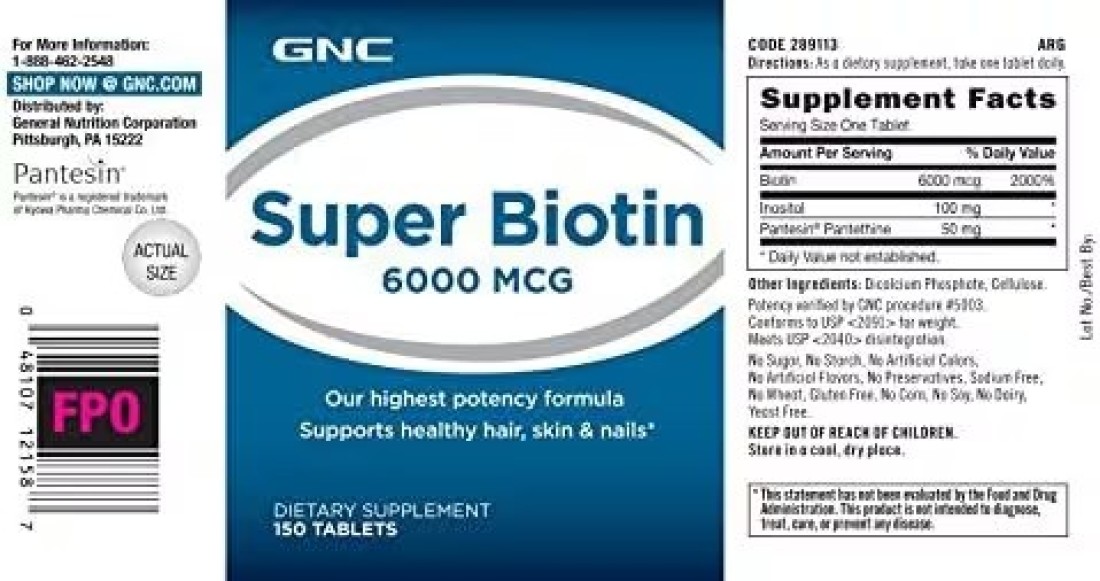 GNC SUPER BIOTIN 6000 MCG