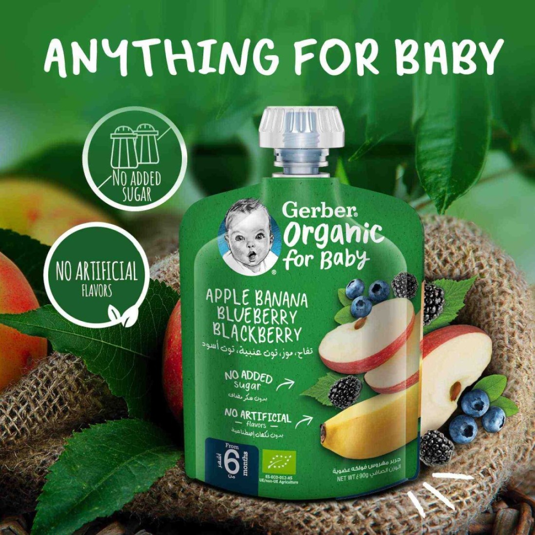 Gerber Organic with Apple, Banana, Blueberry and Blackberry, 90g, Pack of 4