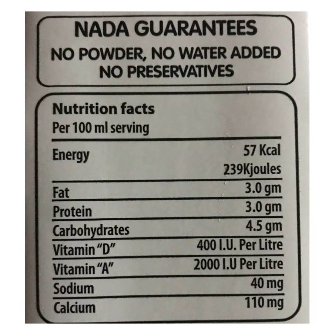 Nada UHT Lacto Free Full Cream Milk 1L