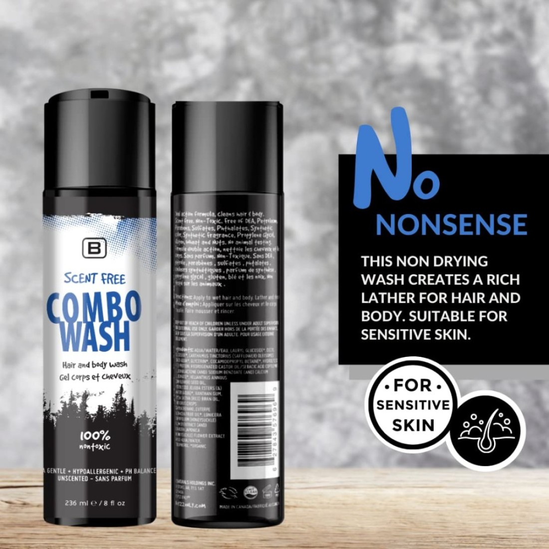 Natural and Organic Scent Free Combo Wash - EWG VERIFIED &trade; Cruelty Free Vegan Unscented. Free of harsh ingredients such as parabens and sulfates.