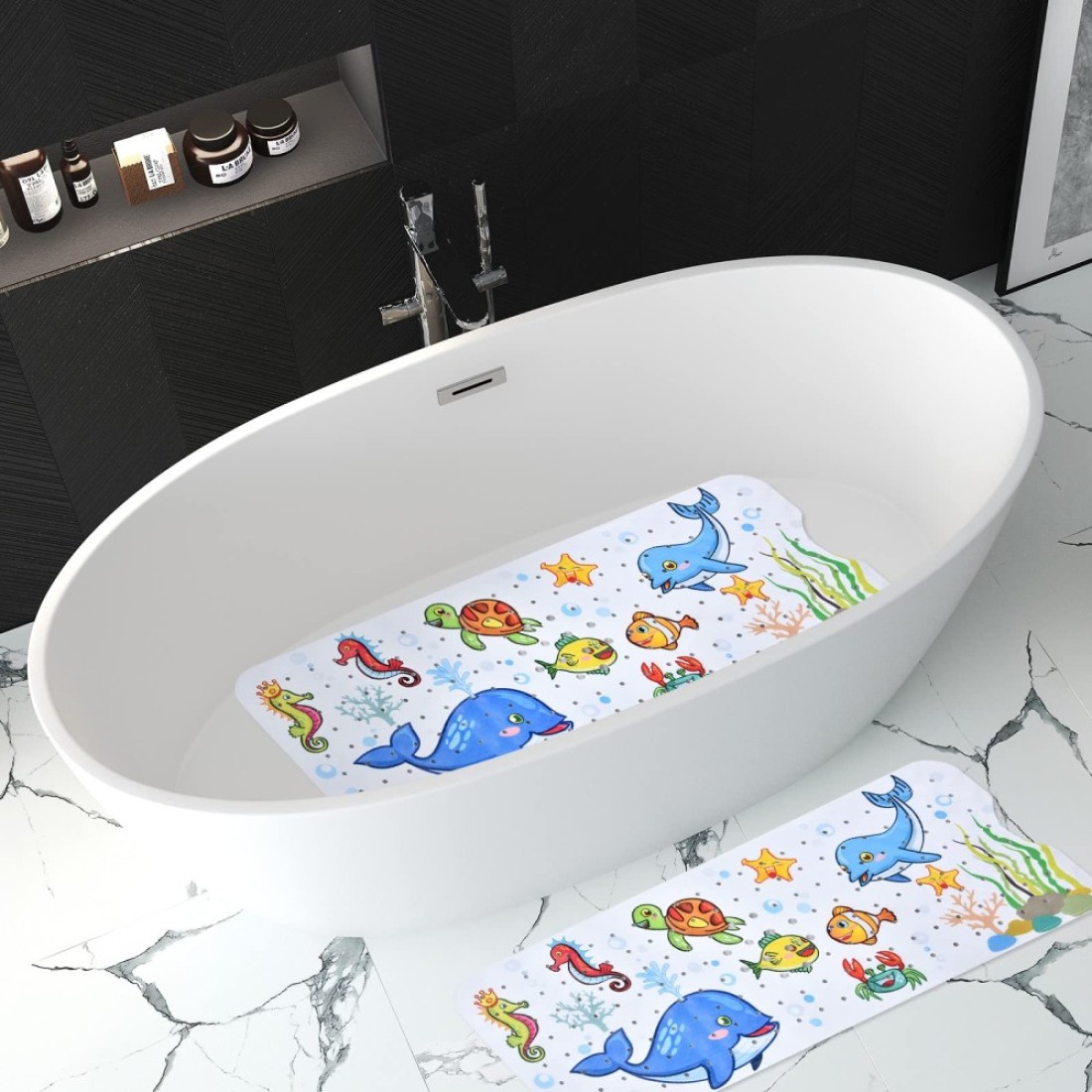 Tubozadi Baby Bath Mat for Tub Kids Non Slip Bathtub Mats Baby Extra Long 40X16 Inch Bathroom Toddler Anti Slip Shower Mat with Suction Cups Drain HolesMachine WashableWhale