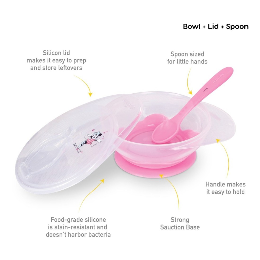 Disney Minnie Mouse Silicone Suction Bowl And Spoon Set Pink