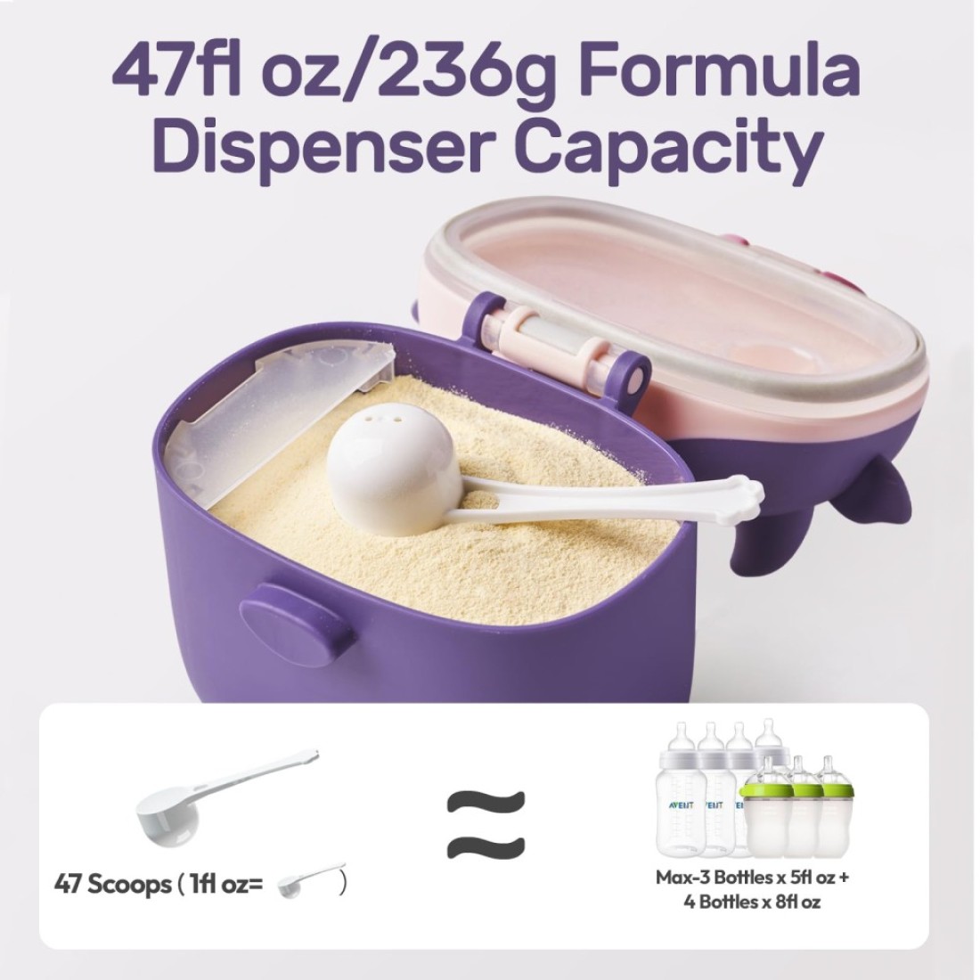 NCVI Baby Formula Dispenser On The Go Formula Container to Go Formula Holder for Travel Outdoor Picnic with Baby Infant Portable Container for Milk Powder Snacks Candy Fruits Purple