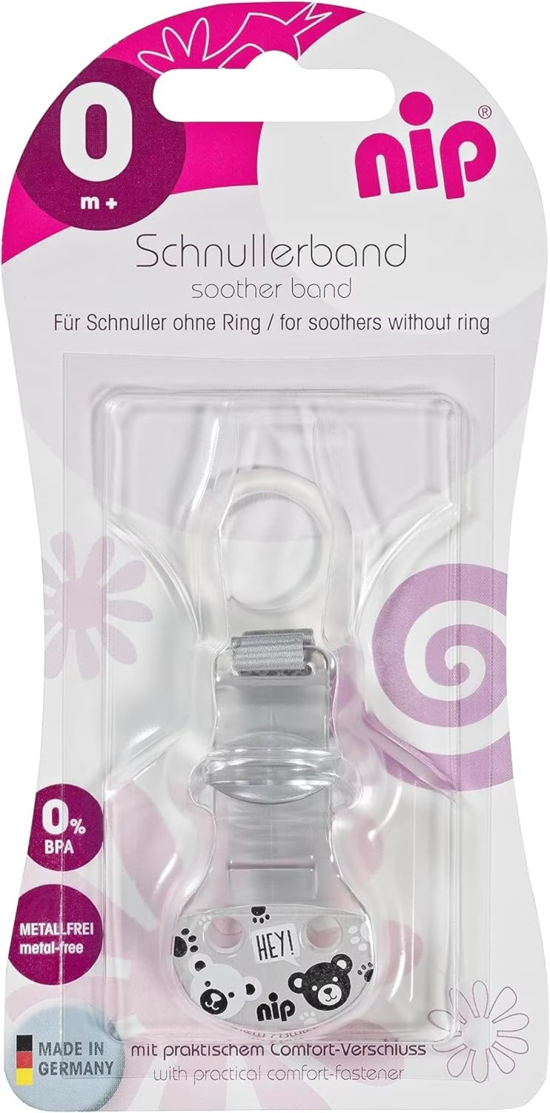 Nip Soother Band With Ring, For Soothers With O Ring, Made In Germany, Grey, 1 Pc