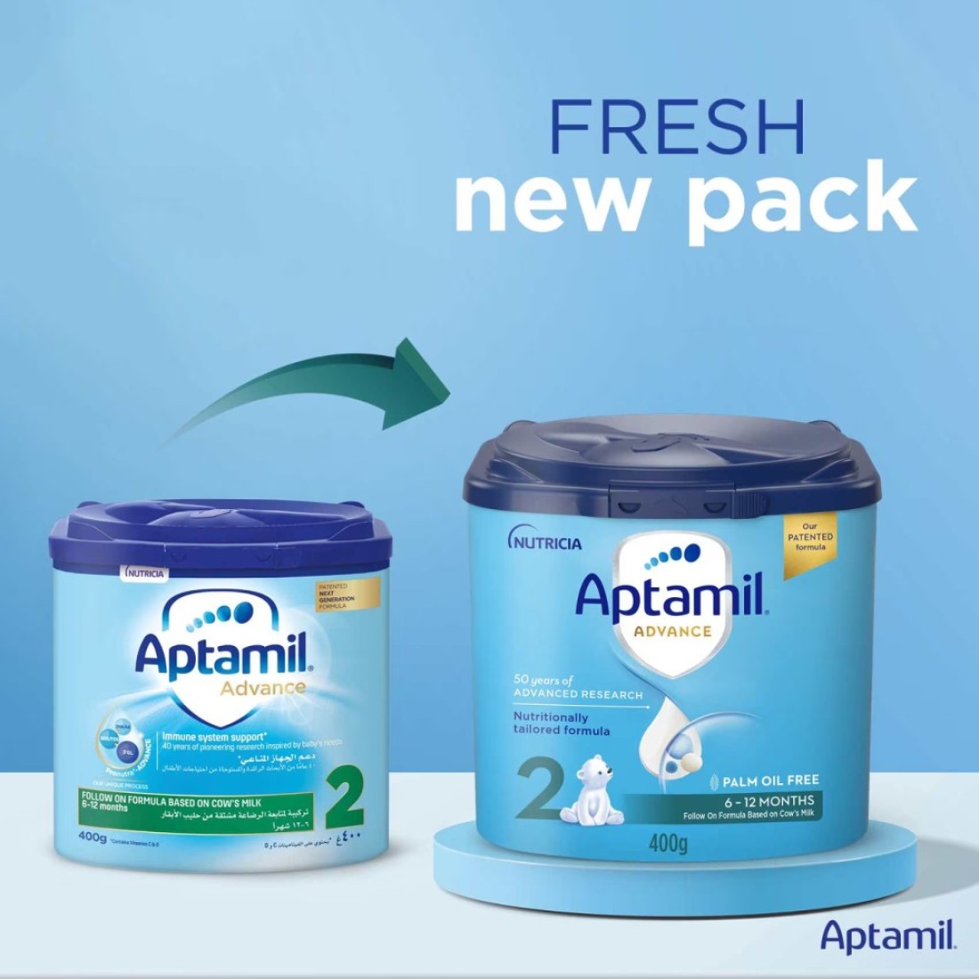 Aptamil Advance Follow On Milk Formula Palm Oil Free Stage 2 From 6 To 12 months 400g