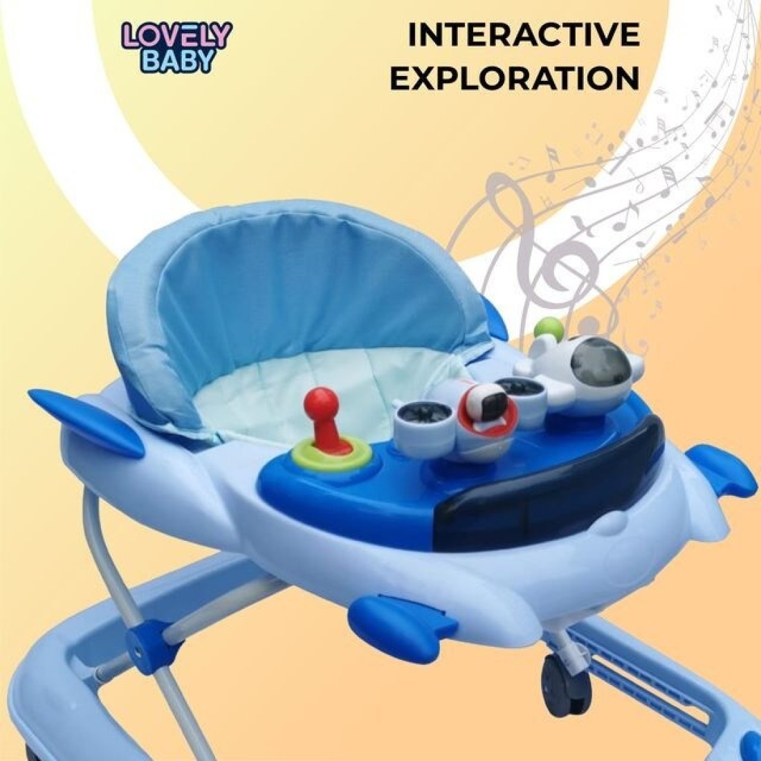 Lovely Baby Foldable Kids Walker BW10 with Adjustable Height, Musical Toys, Rotating Wheels, Comfortable &amp; Safe Activity Walker for Toddlers, Small Infant Boy Girl 6-18 months - Blue