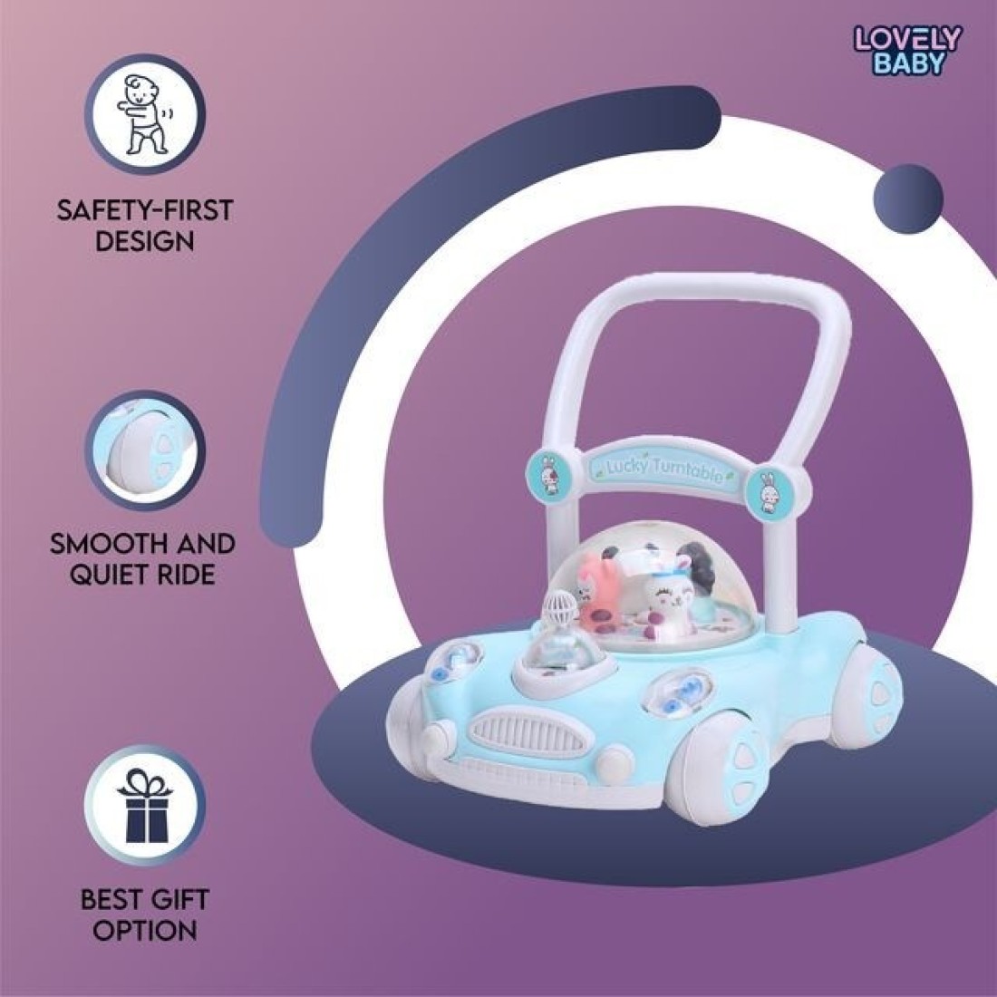 Lovely Baby Kids Push Walker LB 7621 with Removable Handle, Musical Toys, Walk Support, First Step Safe Activity Walker, Child Learning Balance, Small Infant Boy Girl 9-15 M - Blue