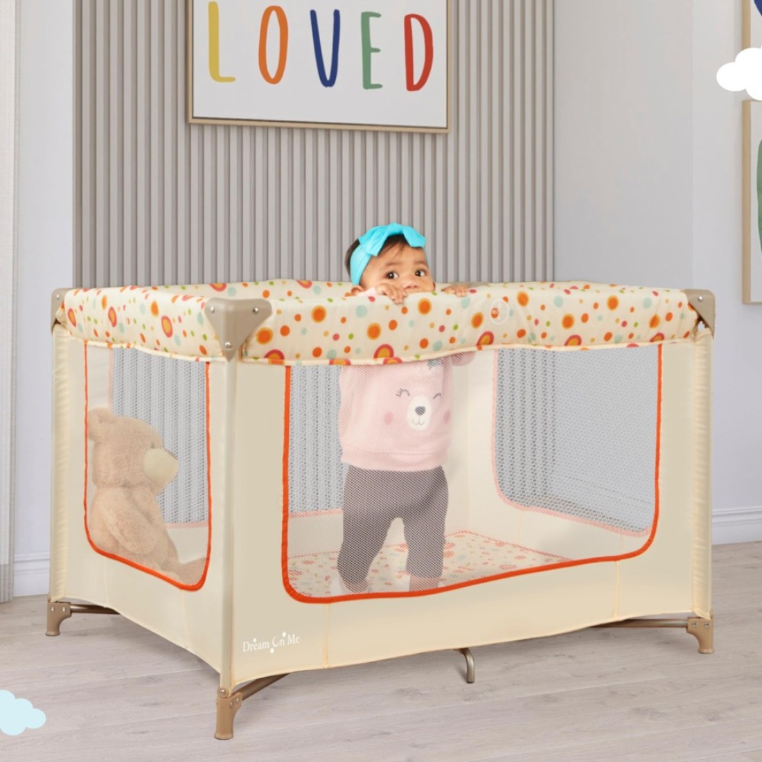 Dream On Me Zodiak Portable Playard with Carry Bag Shoulder Strap Beige