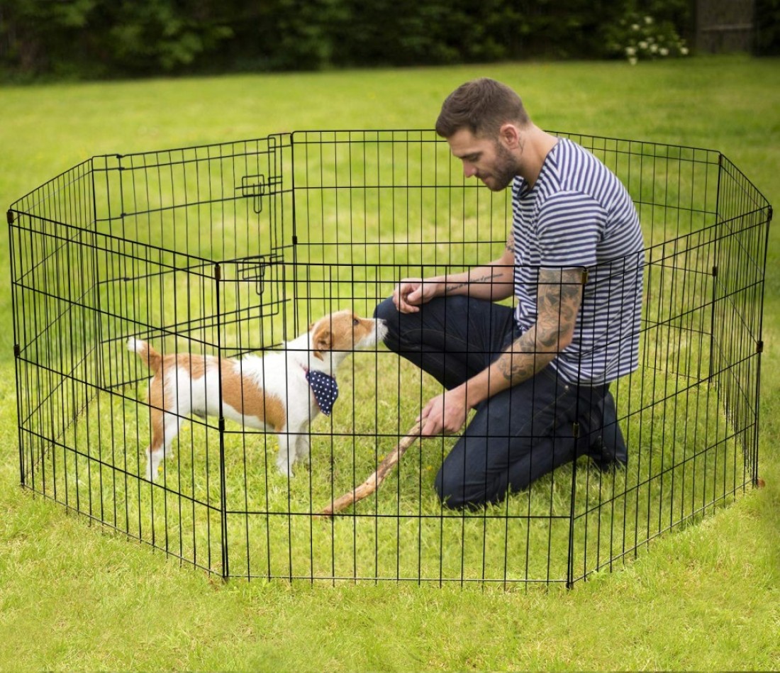 Artmeer Pet Playpen Puppy Playpen Kennels Dog Fence Exercise Pen Gate Fence Foldable Dog Crate 8 Panels 24 Inch Kennels Pen Playpen Options Ideal for Pet Animals Outdoor IndoorBlack 24x24