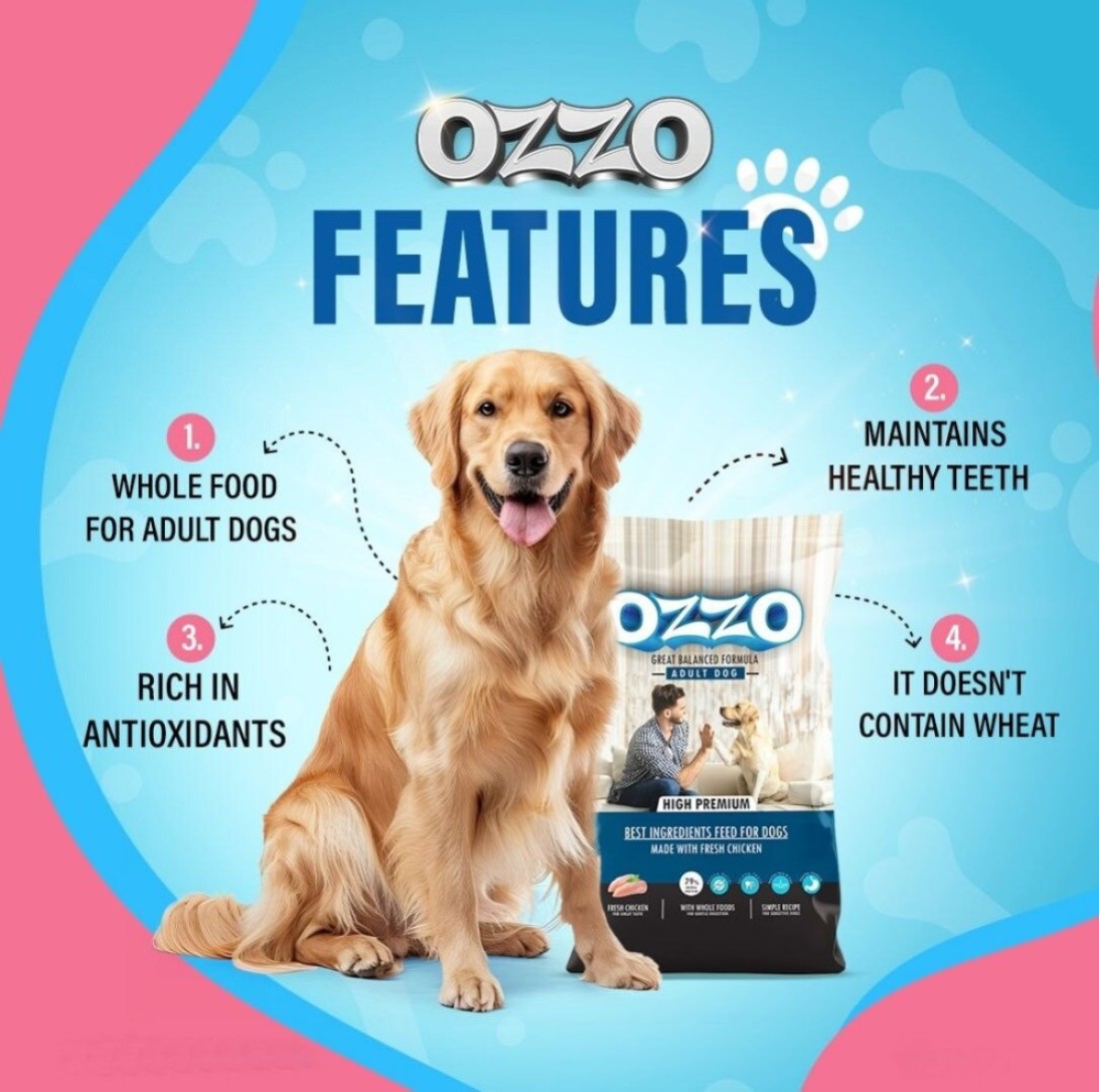 OZZO High Premium Adult Dog Dry Food &ndash; Fresh Chicken, Balanced Diet, Omega-Rich, Free from Corn &amp; Wheat 1 Kg