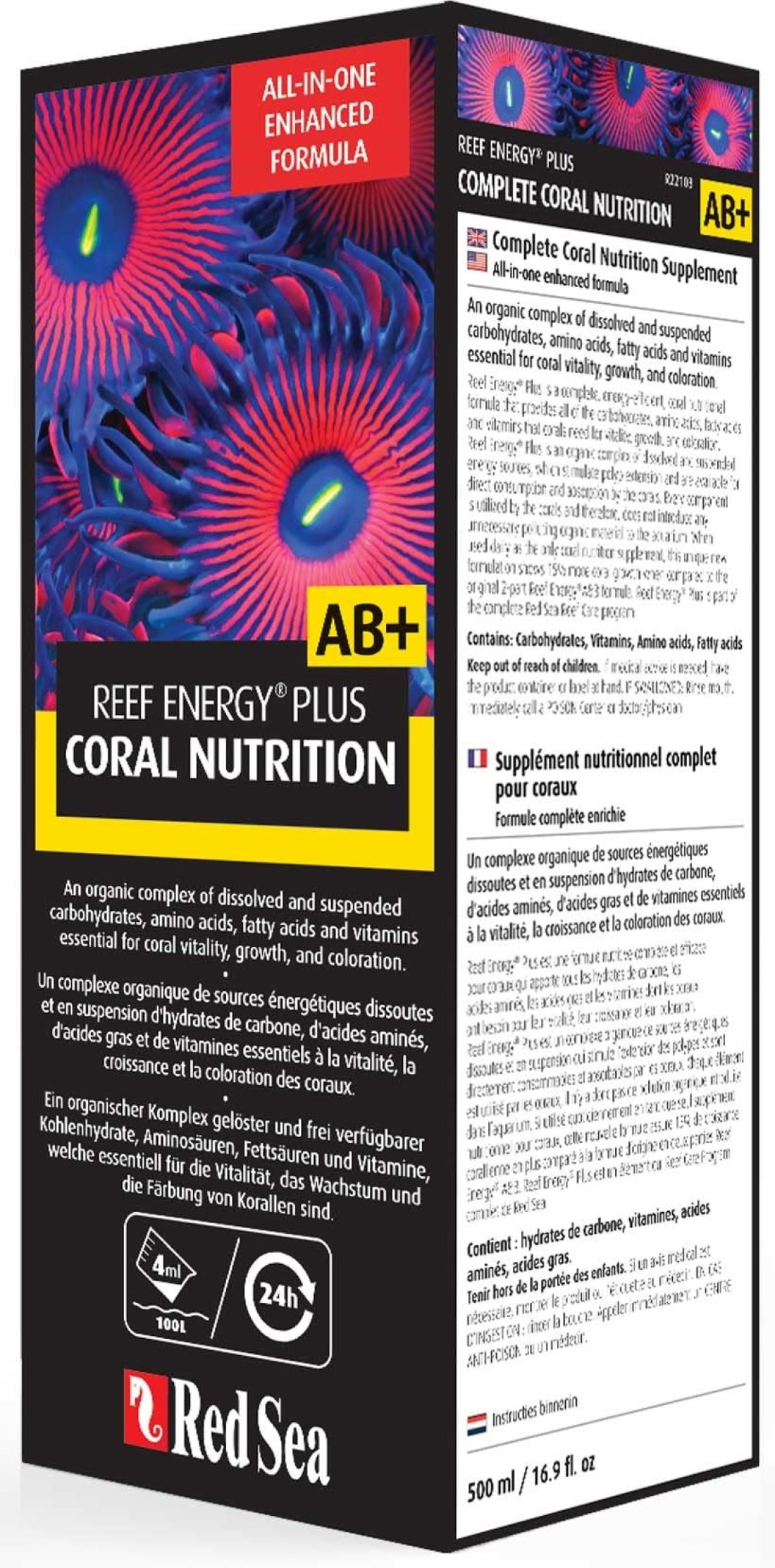 Red Sea Reef Energy Plus 500ml AB All in One Coral Food for Saltwater Aquarium Marine Reef Tanks Food for Soft LPS SPS and NonPhotosynthetic Corals