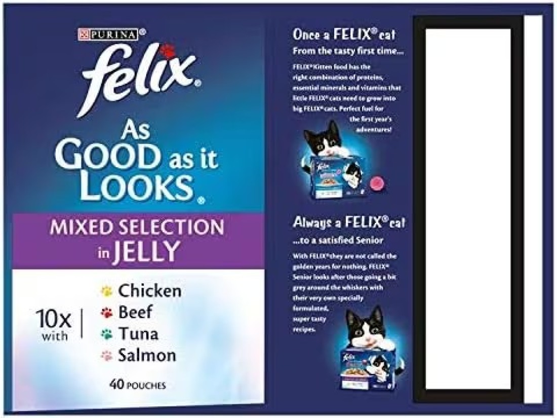 Felix As Good As It Looks Mixed Selection In Jelly Cat Food, 40 Pouch Jumbo Pack with Salmon, Chicken, Beef and Tuna 40 x100g,