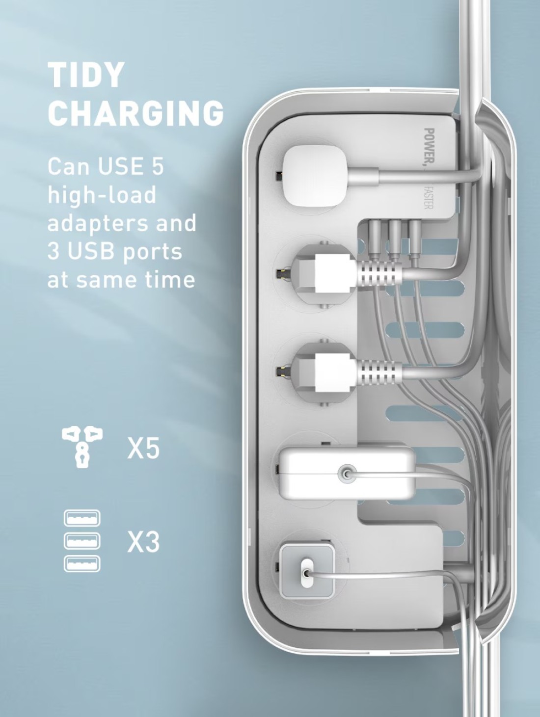 LDNIO Power Strip With Five Socket And Three USB Port