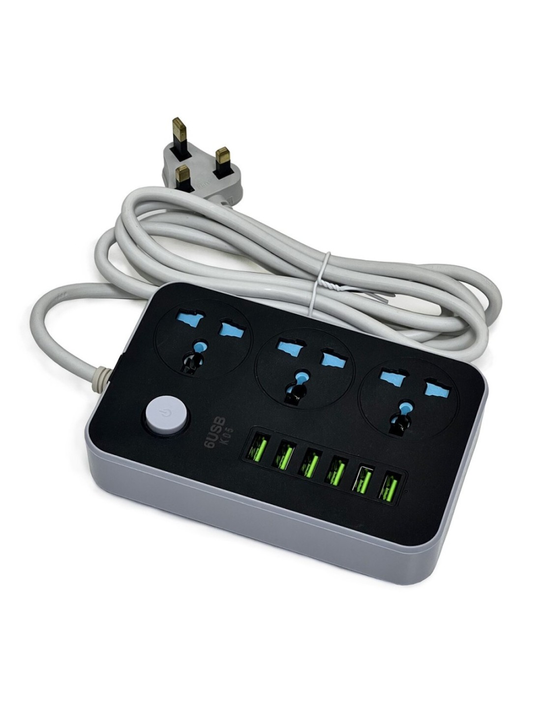 Generic Anti-Static 3 Power Socket 2500W, 10A Max, 250V, 6 USB Ports Auto Max 3.4A 17W Output with 6Ft Extension Cord Cable