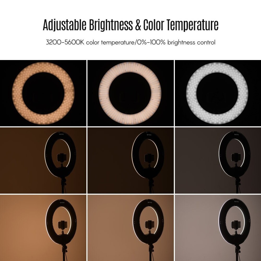 Generic-18 Inch Dimmable SMD LED Ring Light Kit 48W Stepless Brightess Adjustment 3200K-5600K Lighting Ringlight with Tripod Stand Carrying Bag Cell Phone Holder Hot Shoe Adapter for YouTube Video