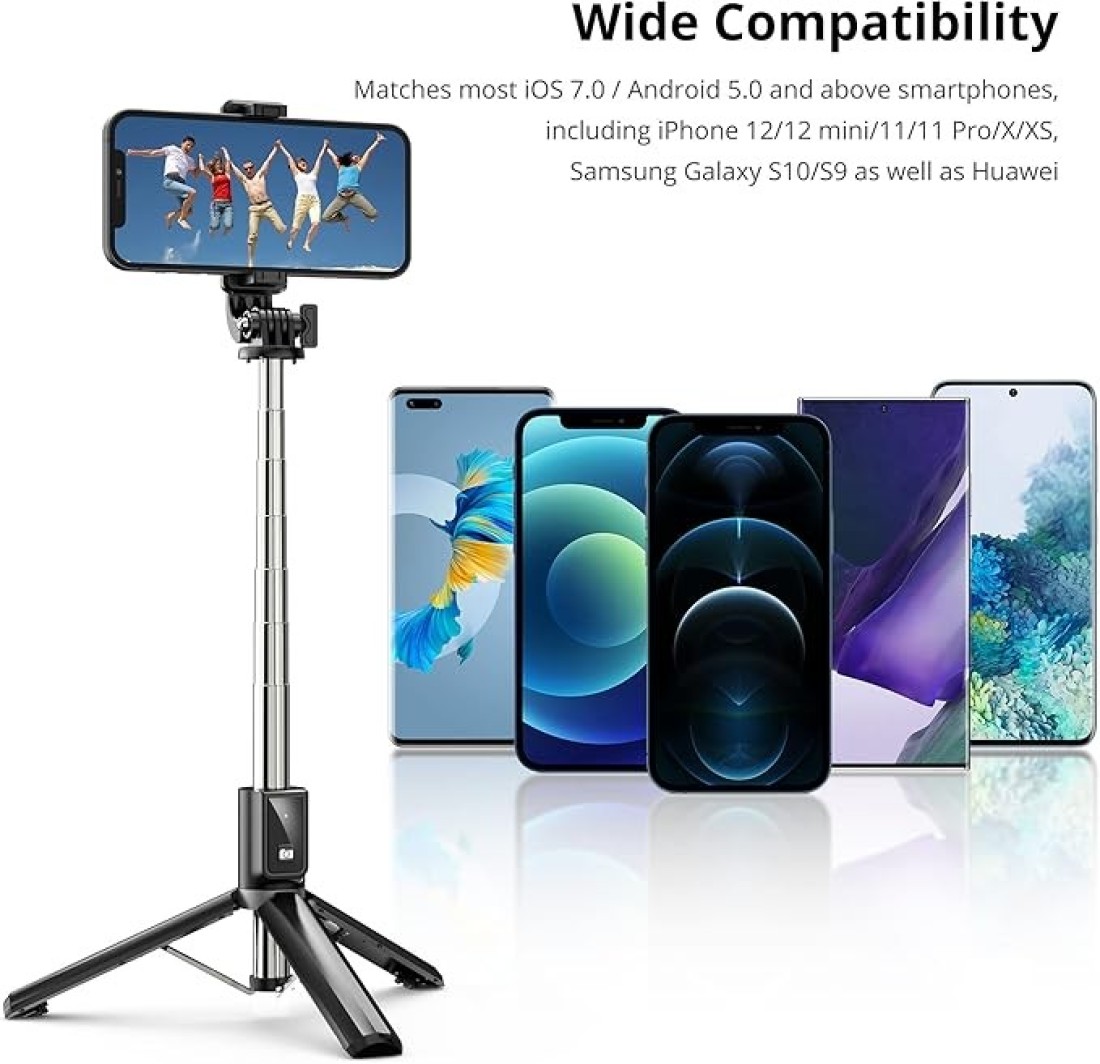 ATUMTEK 40&quot; Selfie Stick Tripod, Extendable Bluetooth Selfie Stick with Wireless Remote, 360-degree Rotation, Compatible with GoPro, iPhone and Android Smartphones, Mini Tripod, Table Tripod Black