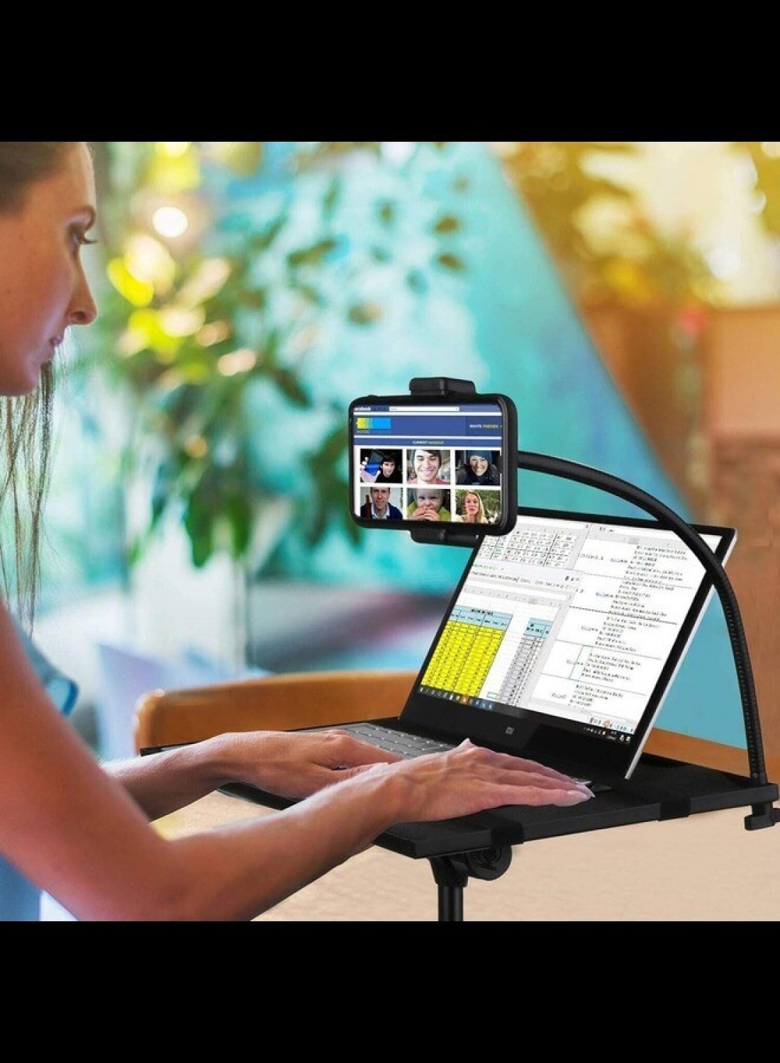 Radiotronics Projector Stand,Laptop Tripod Stand Adjustable Height up to 47.2 Inch with Gooseneck Phone Holder, Portable for Outdoor Movies-Detachable Computer DJ Racks Holder Mount