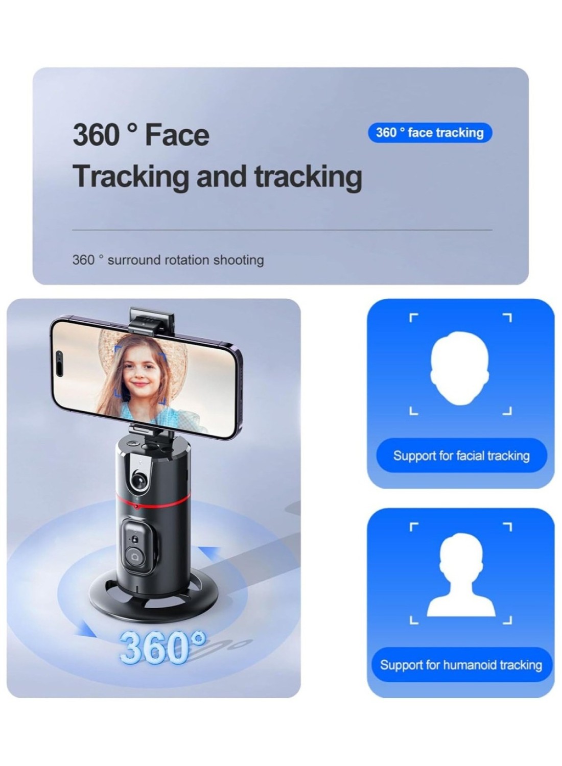 Yeasha,
Generic
Phone Tracking Tripod 360&deg; Rotation Face Tracking Tripod Foldable Auto Face Tracking Phone Holder For Video Vlog Live Stream No App Required Gesture Control.