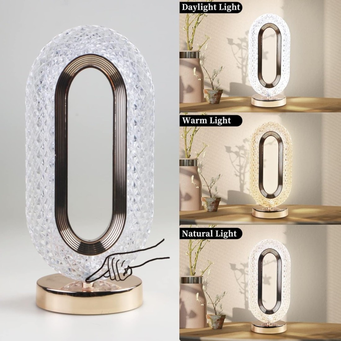 Fitto Touch Control Crystal Table Desk Lamp - Elegant LED Light with Adjustable Brightness, Dimmable Touch Sensor, Modern Decor for Office, Bedroom, Living Room, Nightstand, and Study