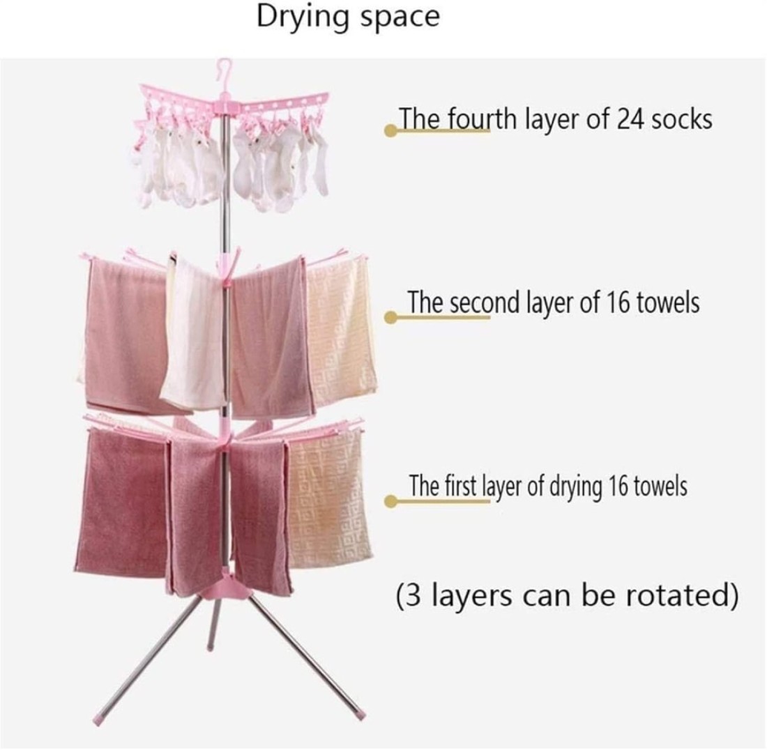 FITTO 3-Tier Rotating Clothes and Towel Organizer Dry Rack, Indoor/Outdoor Laundry Dryer, Space-Saving, Adjustable, Durable for Patio and Home Use