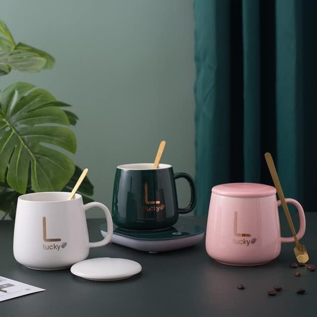 FITTO Coffee Mug Warmer with Mug, Electric Mug Warmer for Desk with Auto Shut-Off – Perfect for Keeping Coffee, Tea, Milk Warm, Compact Design, Includes Cup & Spoon – Ideal Gift for Home & Office