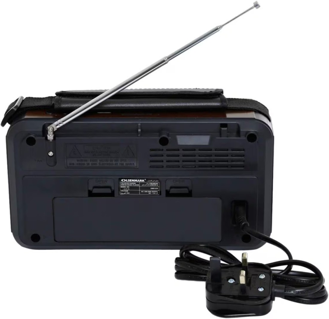 Olsenmark FM/AM/SW Radio and USB/SD/BT Music Player- OMR1239 Good Sound Quality and Low Noise Equipped with Built-In Rechargeable Battery Portable and Lightweight Design Brown, 2 Years W