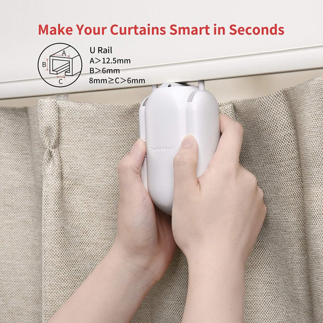 Switchbot Curtain Smart Electric Motor, Wireless App Or Automate Timer Control, Add Hub Mini/Plus Compatible With Alexa, Google Home, Homepod, Ifttt (U-Rail)