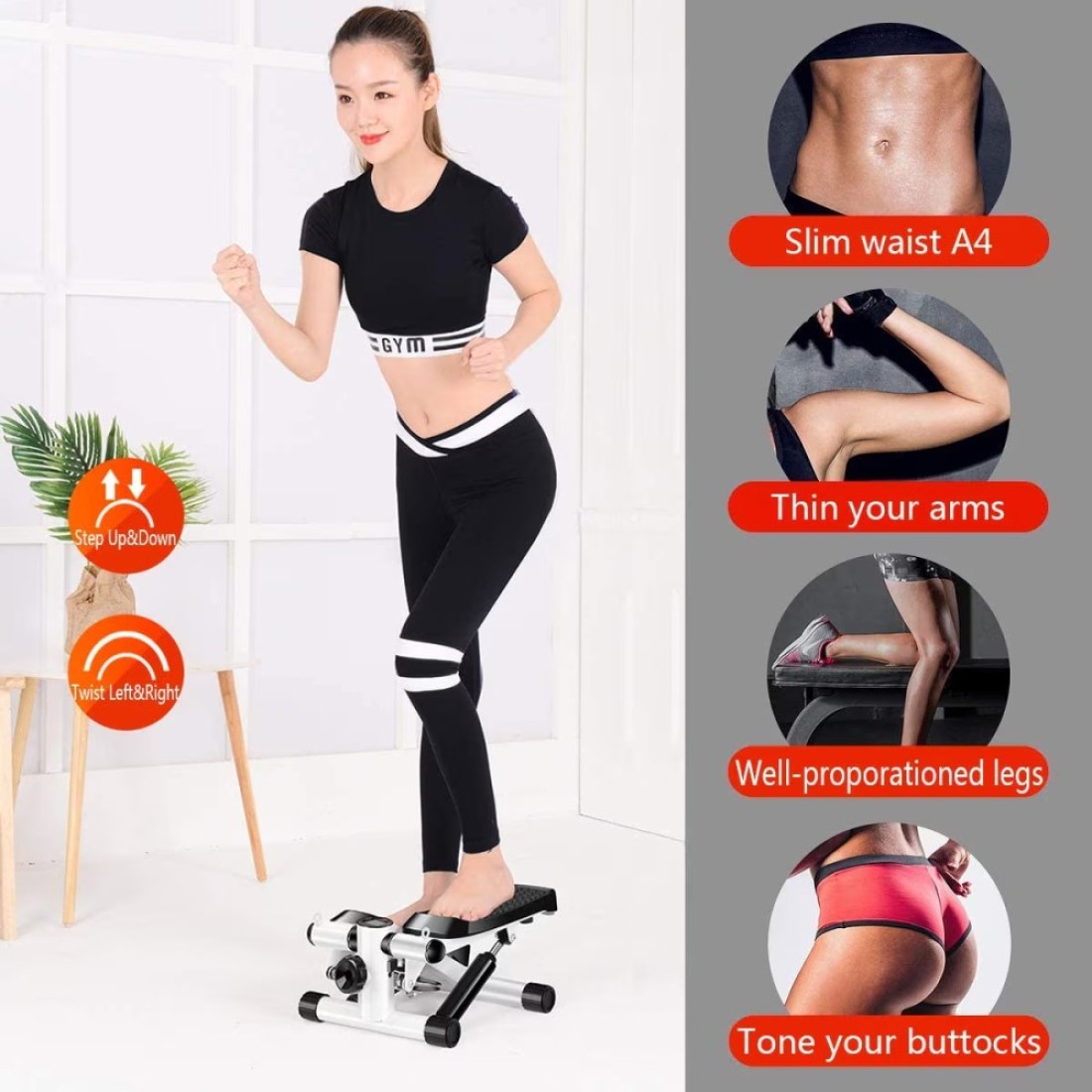 Mini Stepper Trainer Adjustable Height Stepper Exercise Machine with Resistance Bands and LCD Monitor Air Climber Stepping Fitness Machine