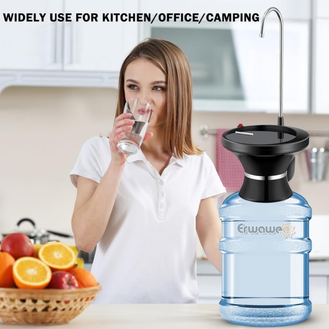FITTO USB Rechargeable Water Bottle Dispenser Pump – Portable Automatic Electric Drinking Pump for 1-5 Gallon Jugs, Ideal for Home, Office, Kitchen, Indoor & Outdoor Use, Camping, and Picnics