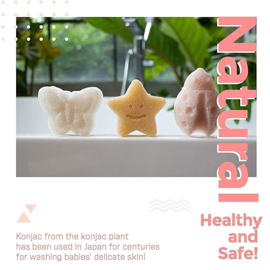 myHomeBody Konjac Baby Sponge for Bathing Cute Shapes Natural Kids Bath Sponges for Infants Toddler Bath Time Natural and Safe PlantBased Toys 3pc Set Butterfly Ladybug Star