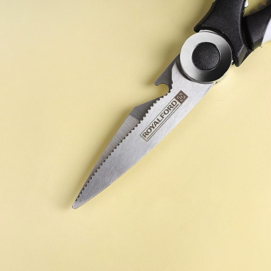 Royalford 3-In-1 Kitchen Scissor- Rf10498 Includes Scissors, Perfect For Cutting Fish, Meat, Etc Dishwasher-Safe And Includes A Blade Protection Cover Black And Silver