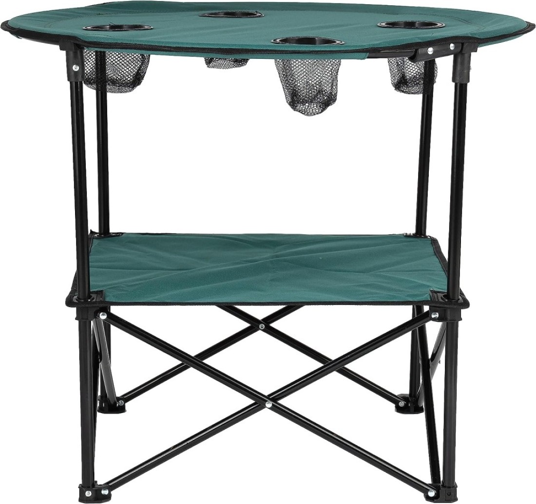 Royalford Round Camping Table-Rf11673 Lightweight, Portable And Foldable, Folds Flat For Storage Iron Tube With Washable Cloth, Perfect Indoor And Outdoor Entertainment Package Includes Carry Bag Blue