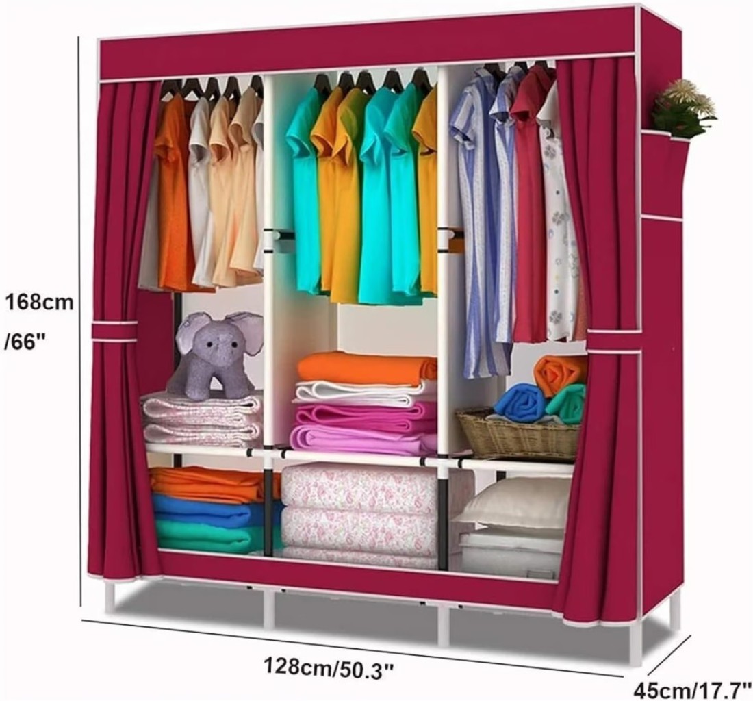 Portable Fabric Wardrobe with Hanging Rail &amp; Side Pockets &ndash; Foldable Canvas Closet Organizer for Clothes &amp; Shoes, Bedroom Storage Solution