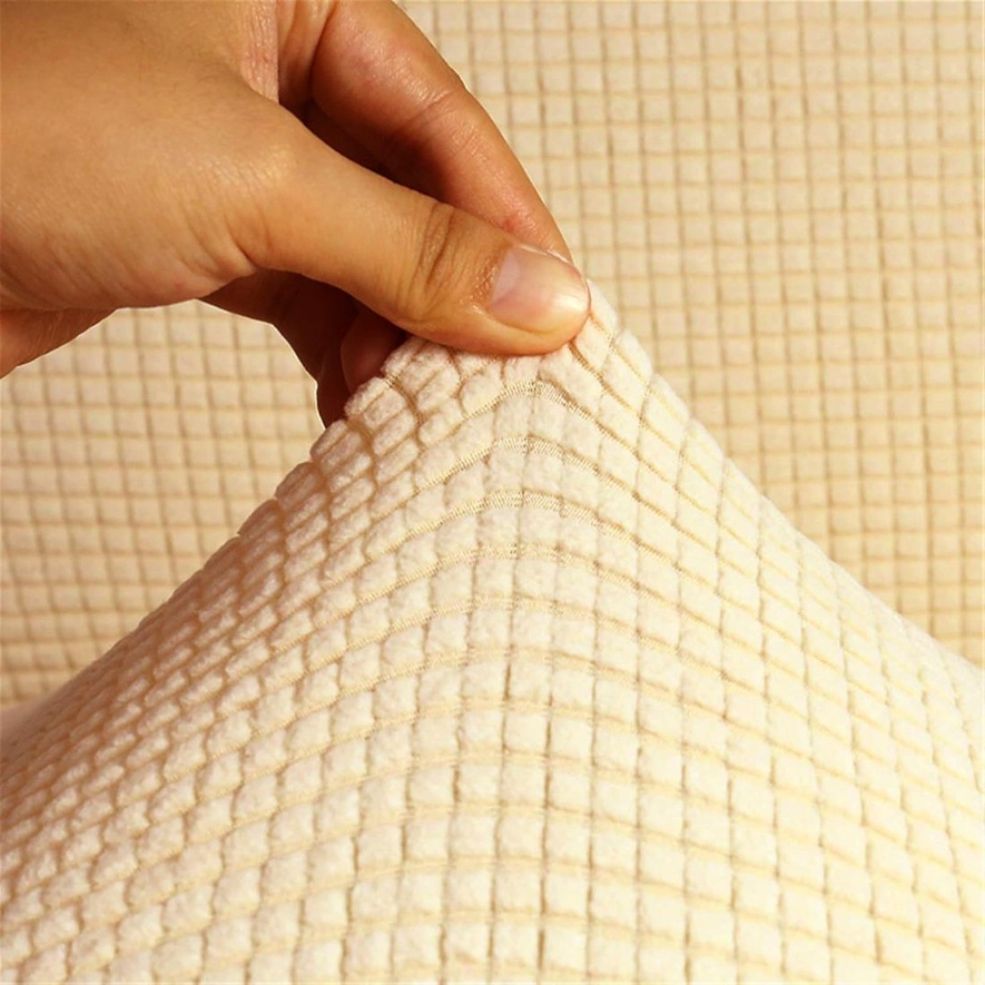 High Stretch 1 Seater Sofa Cover Cream Soft Brushed Fabric Couch Cover Full Coverage Furniture Protector Slipcover One Seater Fits on Standard and Recliner Sofa 80-120cm Size