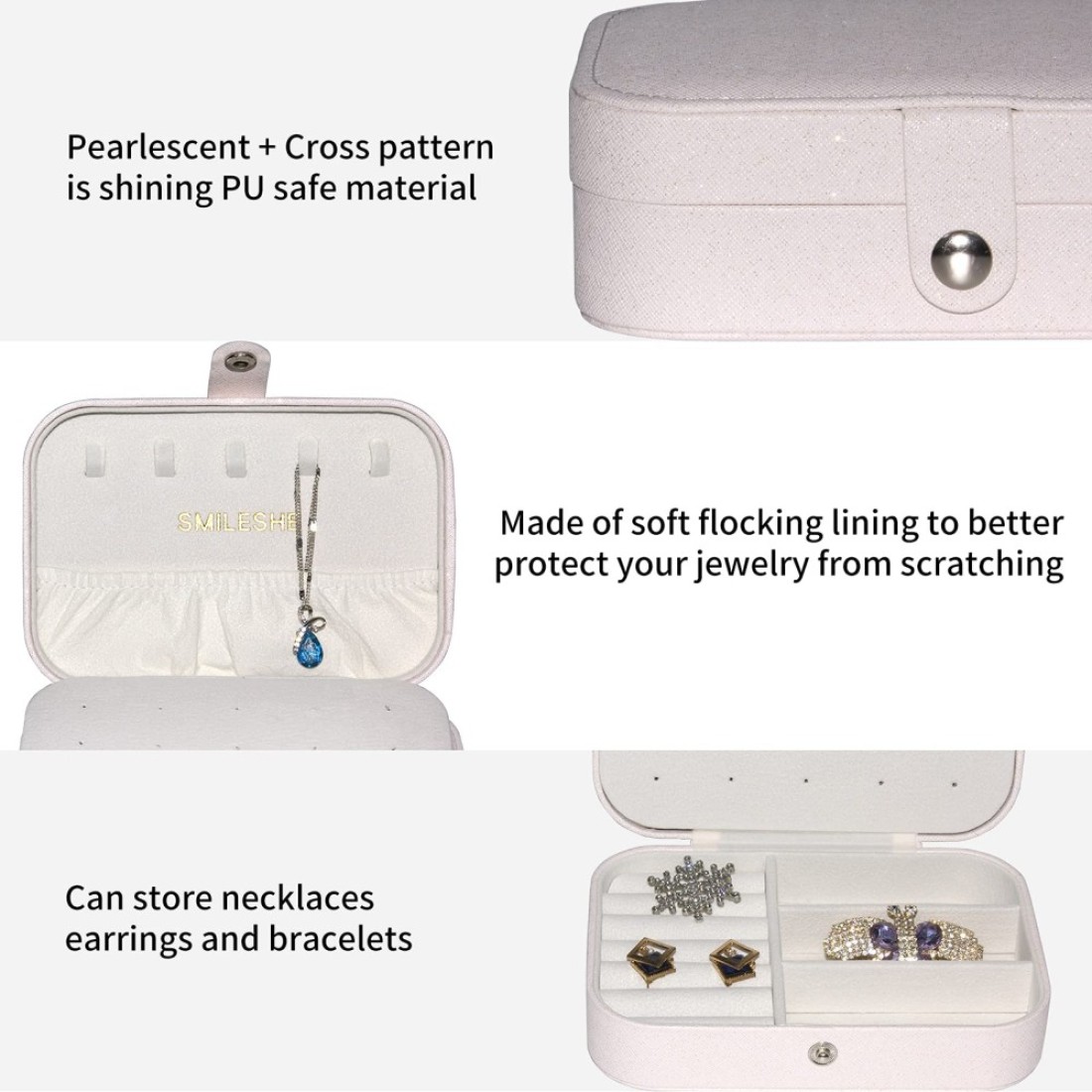 Smileshe Jewelry Box PU Leather Small Portable Travel Case 2 Layers Organizer Display Storage Holder Box for Rings Earrings Necklaces Bracelets