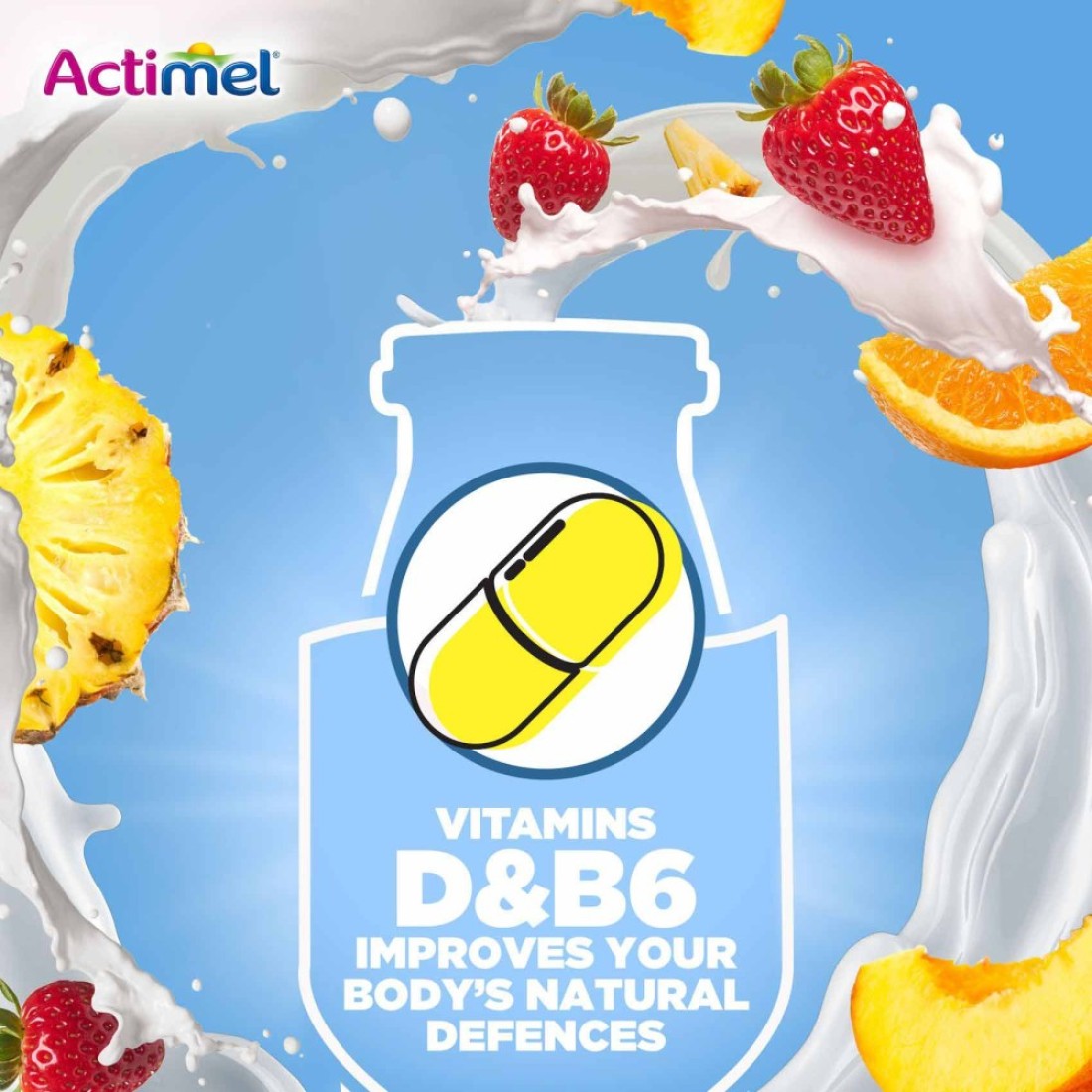 Actimel Multi-Fruit Flavored Low Fat Dairy Drink 93ml Pack of 4