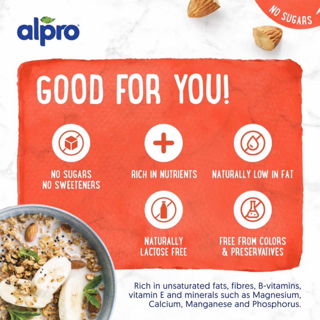 Alpro Almond Unsweetened Drink, 100% Plant-Based, Lactose Free 1L