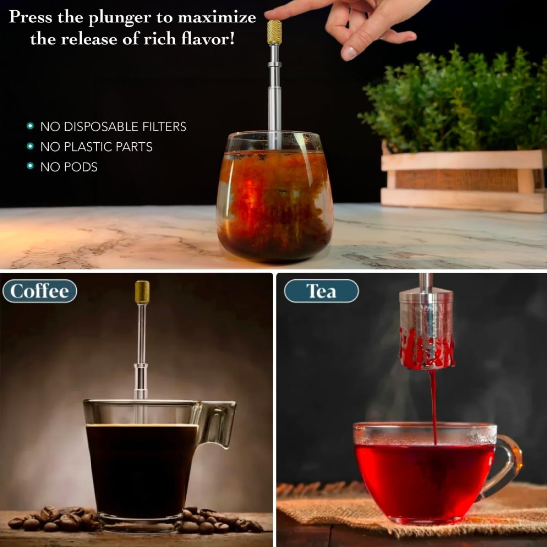 FinalPress Original Coffee Tea Maker Portable Stainless Steel Micro French Press Patented 3in1 Technology for Hot Iced Cold Brew Perfect for Home Camping Travel UPGRADED V2