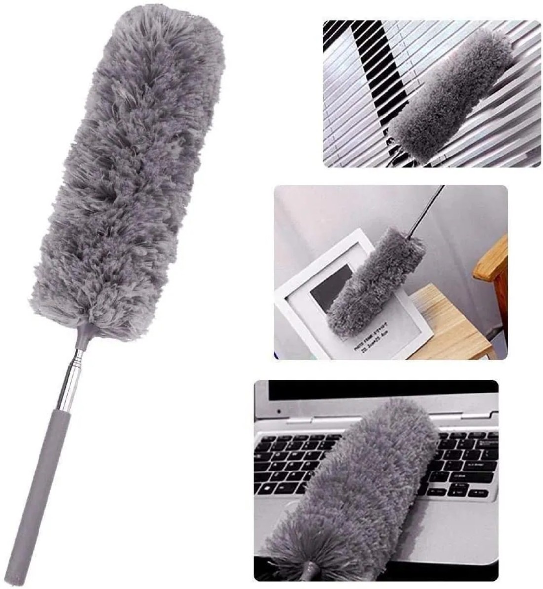 Generic 2Pcs Creative Stretch Extend Microfiber Dust Shan Adjustable Feather Duster Household Dusting Brush Cars Cleaning - Gray Color